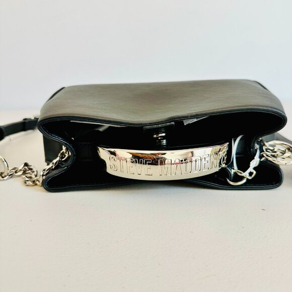 STEVE MADDEN 2-WAY BLACK FAUX LEATHER SATCHEL CROSSBODY BAG $88 - Picture 5 of 9